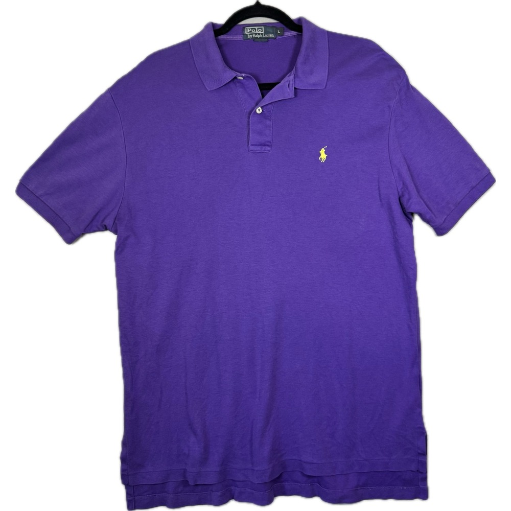 Polo Ralph Lauren Polo Shirt Men Large Purple Short Sleeve Yellow Pony Logo